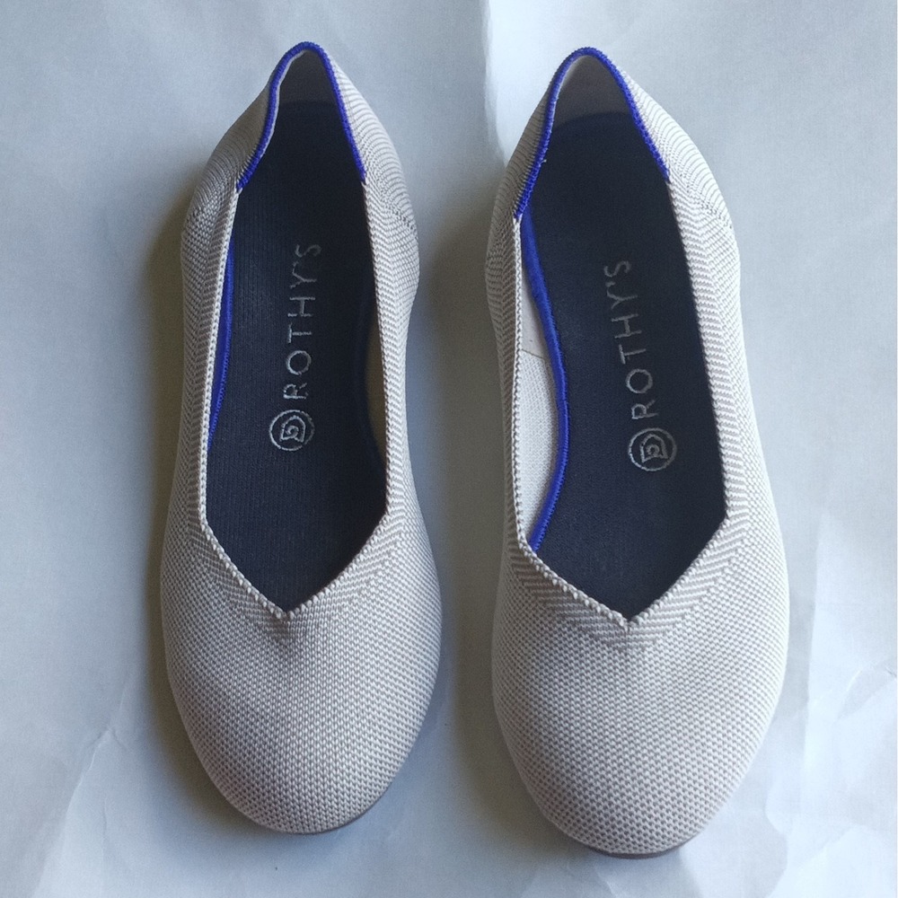 Rothy's The Flat Round Toe Ballet Shoe Womens Size 9 Oatmeal Tan Knit Washable